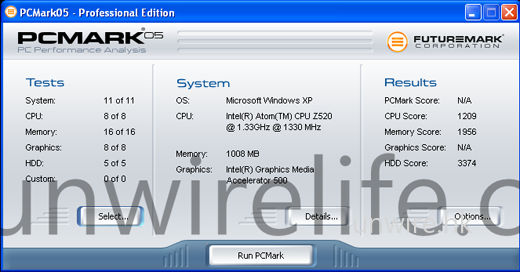 由《PCMark05》可見,處理器、記憶體及硬碟得分,分別為 1,209、1,956 及 3,374,表現只可說中等。 由《PCMark05》可見,處理器、記憶體及硬碟得分,分別為 1,209、1,956 及 3,374,表現只可說中等。