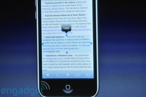 Copy、Cut 及 Paste 功能在不同軟件內，例如：SMS、電郵信箱、甚至《Safari》網頁瀏覽器亦可使用。