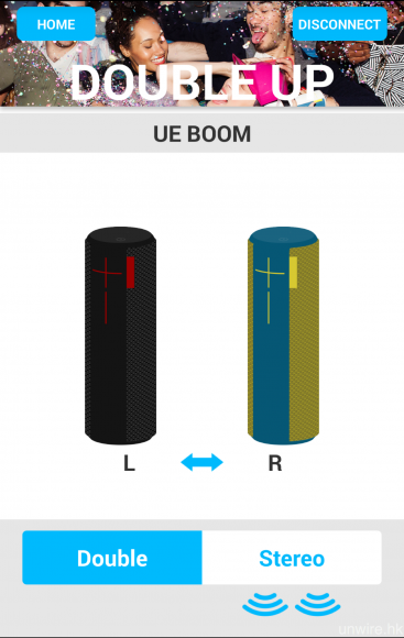 艾域首度接觸搭載「雙重連接模式」的藍牙喇叭就是 UE Boom，而該喇叭亦對應以一對喇叭作立體聲輸出。
