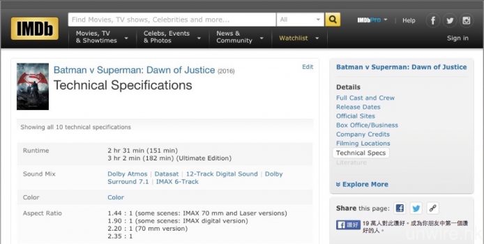 想知道 4K UHD BD 是否原生 4K 拍攝及製作，可以登入 IMDb 參考一下相關資訊。