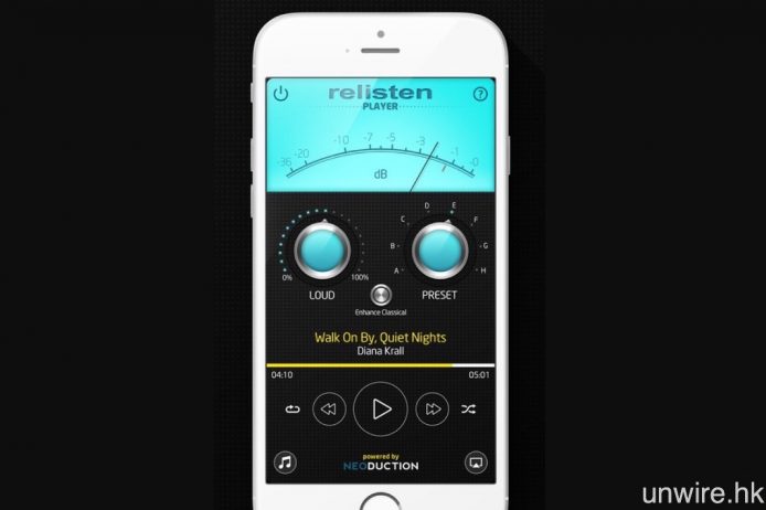 來自西班牙的 iOS 音樂播放 app《Relisten Player》，最高支援播放 32bit/384kHz 取樣率 PCM 訊號，內置 8 種預設音效模式，並將會為 COZOY 便攜耳擴度身訂造的調音模式。