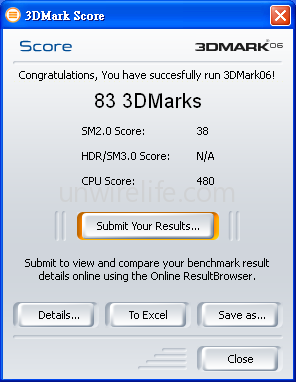 再使用《3DMark06》測試此機的立體圖像處理能力，只有 86 分，但與其他 netbook 比較，分數也相若，所以也合理。